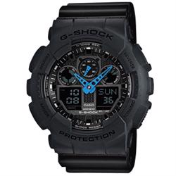 Image of Casio GA-100C-8AER G-SHOCK MAT MØRKEGRÅ MED NEON BLÅ VISER